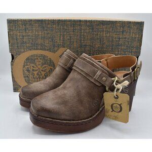 Born Womens Size 10 Hudson Slingback Taupe Distressed Leather Heeled Clogs Shoes